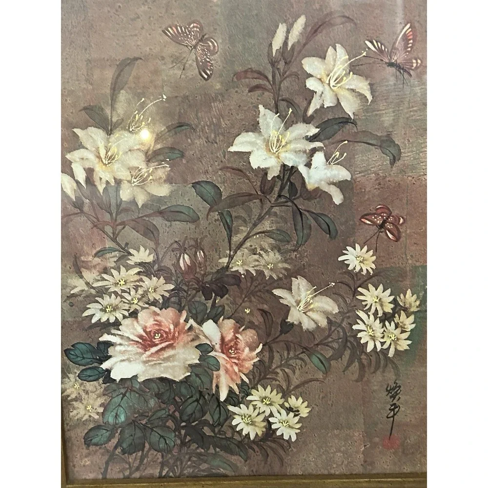 Vtg Homco #3330 Interior Flowers /Floral Syroco Faux Wood Look MCM